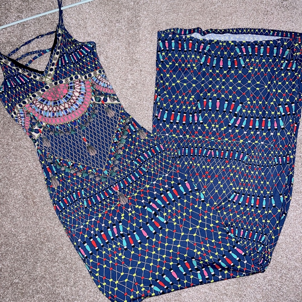 Mara Hoffman Swim Navy Blue Macrame Tie Back Maxi Dress size XS MINT $275